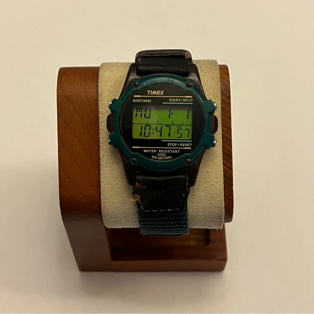 VINTAGE TIMEX‎ EXPEDITION INDIGLO ACTION ALARM CHRONOGRAPH GREEN/BROWN WATCH